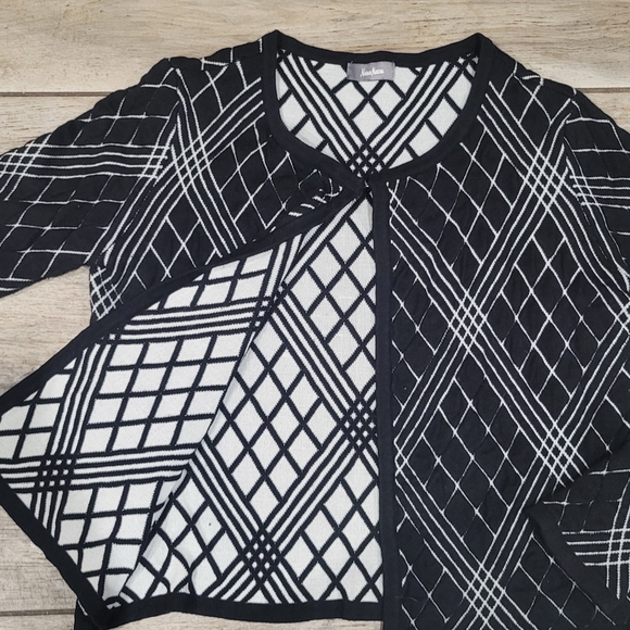 Neiman Marcus Womens Lg black and white open front cardigan sweater - Picture 7 of 9